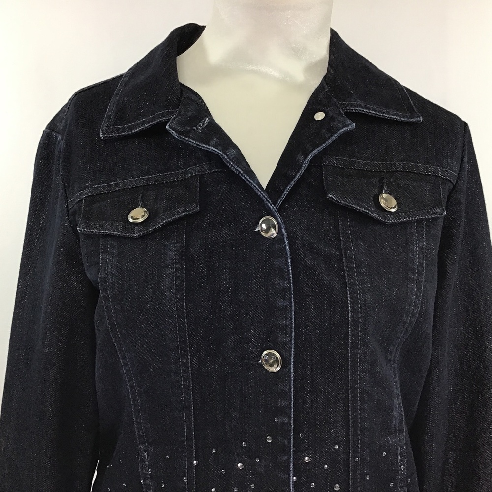 Chico’s Blue Denim Rhinestone Jacket - Picture 2 of 12